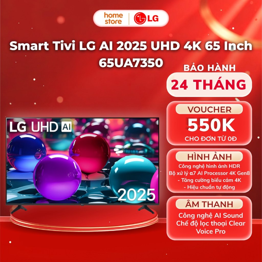 Smart TV LG AI 2025 UHD 4K 65 Inch 65UA7350 | Tivi LG AI 65 Inch | Bảo Hành 24 Tháng | Chính Hãng LG