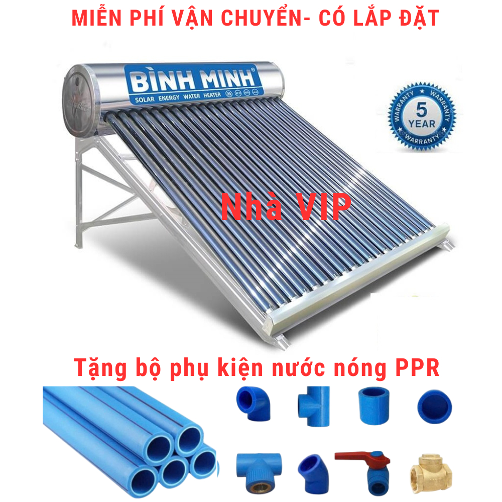 Máy nước nóng năng lượng mặt trời Bình Minh, SUS304 nước sạch / PPR chống phèn, chống nặm