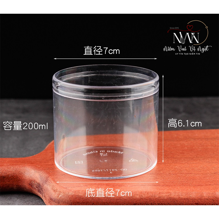 50 Ly Mica tròn 200ml đựng Bánh Lạnh, Mousse, Tiramisu, Bánh Quy, Ly Mica Sự kiện, Nến thơm ~ 2017 kèm nắp Mica