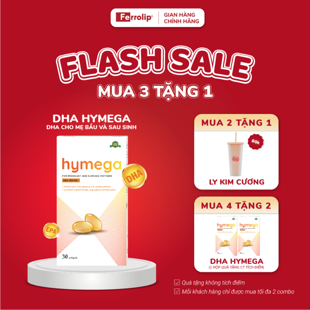 Combo 4h TPBVSK Hymega bổ sung DHA, EPA cho mẹ bầu, mẹ sau sinh tặng 2h Hymega (1h quà tích điểm)