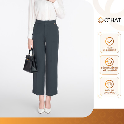 Quần Baggy Nữ 𝐂𝐂𝐇𝐀𝐓 Pure Line Đính Khuy Trang Trí Chất Liệu Tuytsi Cao Cấp 25QDS2027BT