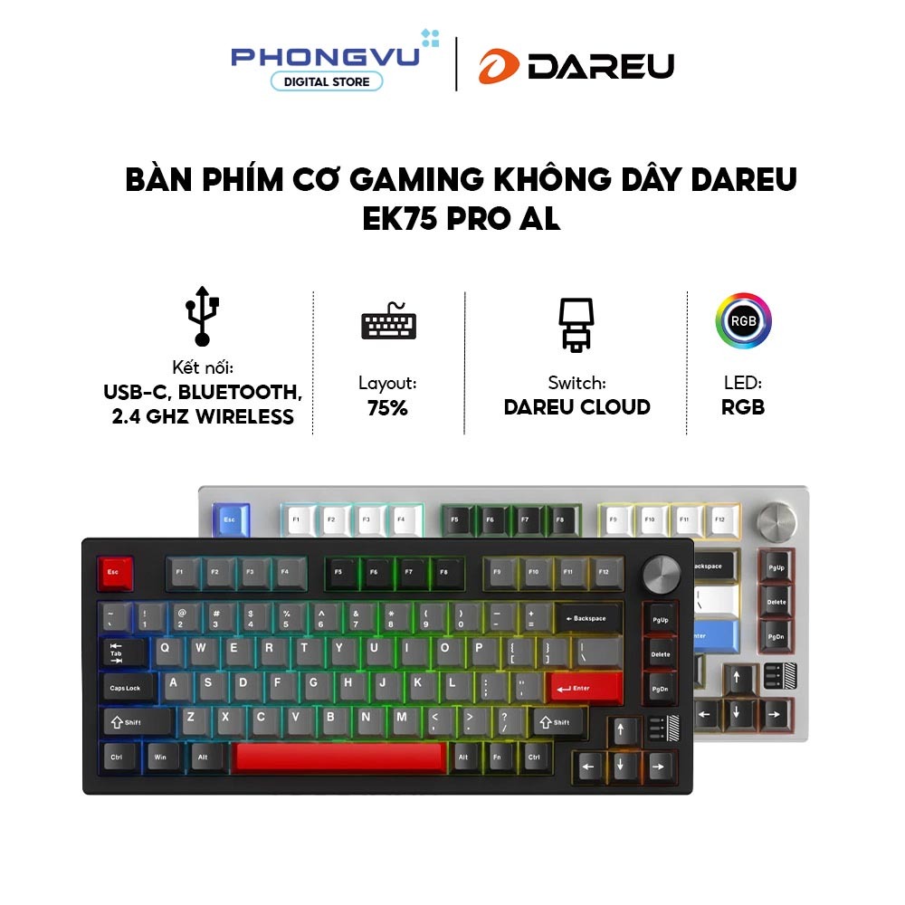 Bàn phím cơ Gaming DareU EK75 Pro AL - Triple Mode - DareU Cloud Switch - Bảo hành 24 tháng