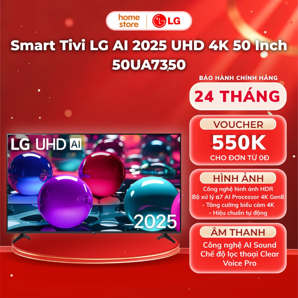 Smart TV LG AI 2025 UHD 4K 50 Inch 50UA7350 | Tivi LG AI 2025 | Bảo Hành 24 Tháng | Chính Hãng LG