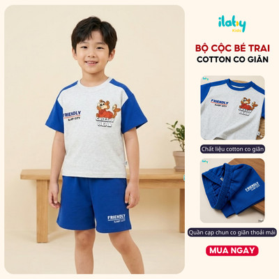 Bộ quần áo bé trai ILABY Grizzly Bear chất cotton co giãn phong cách thể thao size đại từ 9-35kg [3561]