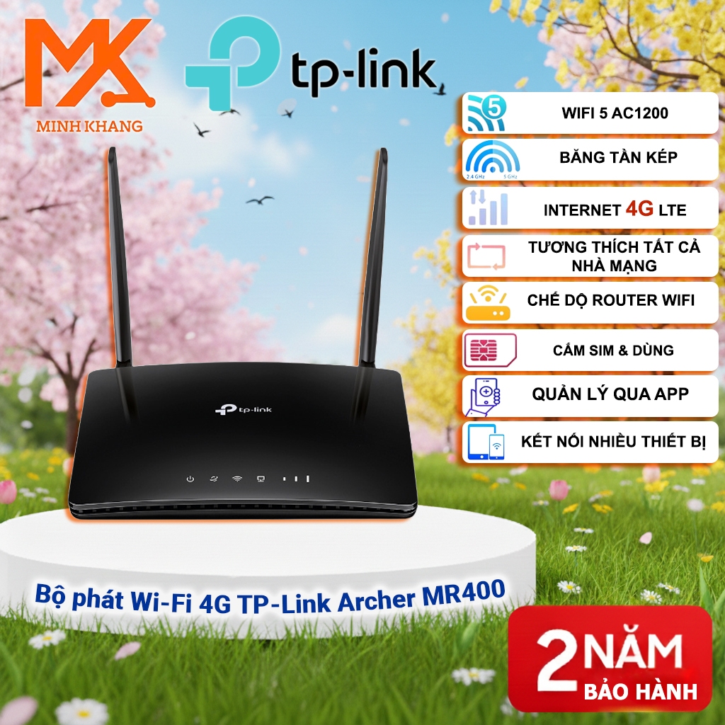 Router Wi-Fi 4G LTE TP-Link MR400 AC1200 – Băng Tần Kép, Gắn SIM