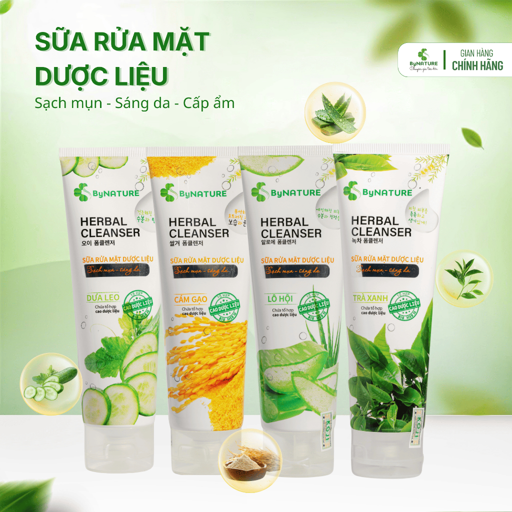 Sữa Rửa Mặt Dược Liệu ByNature Ngăn Ngừa Mụn, Dưỡng Sáng Da Với Tinh Chất Cám Gạo, Trà Xanh 120g