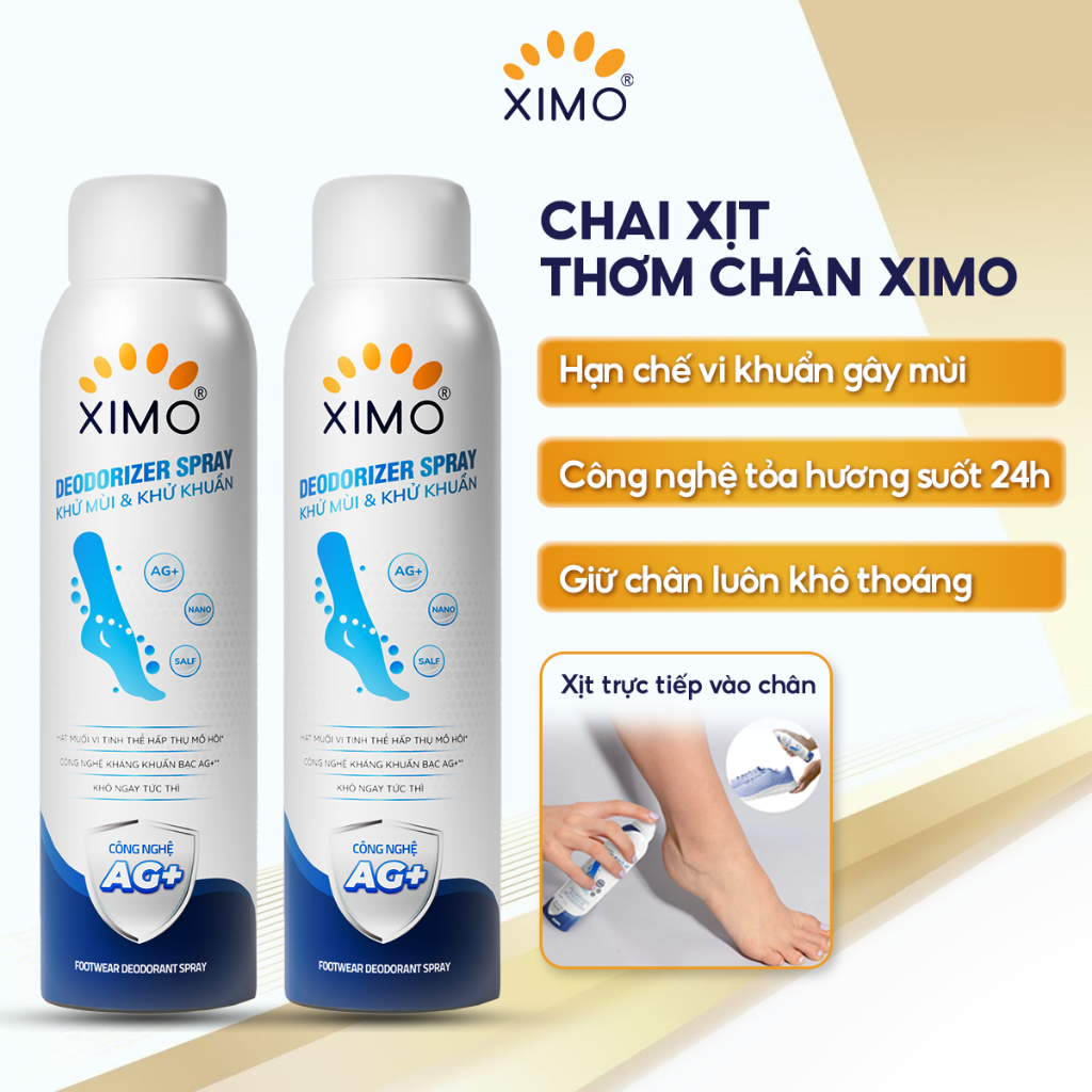 Xịt thơm chân Ximo 200ml, khử mùi hôi giày và khử mùi hôi chân, ngăn tiết mồ hôi, giảm vi khuẩn gây mùi