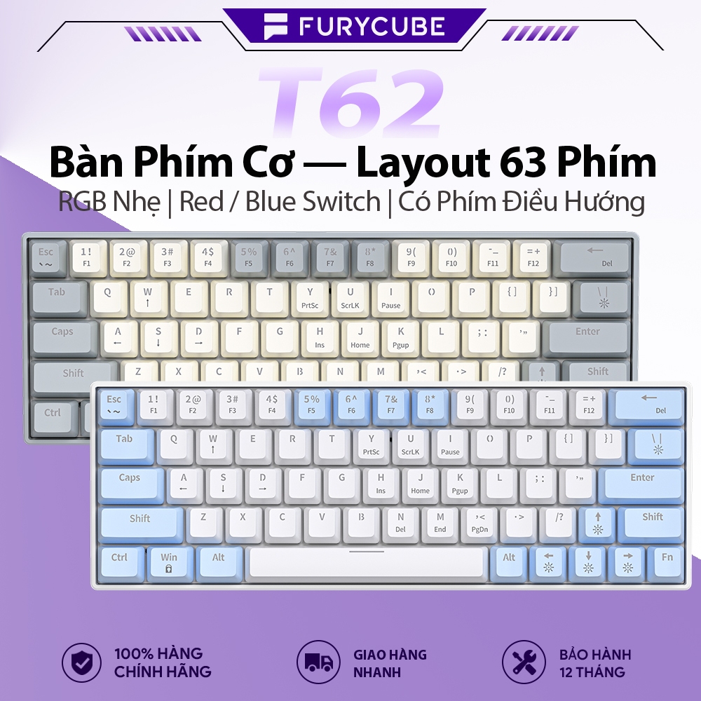 Bàn Phím Cơ Gaming 63 Phím ZIFRIEND T62, LED RGB, Type-C Có Dây, Red/Blue Switch, Hotswap, Win/Mac | BigBuy360 - bigbuy360.vn