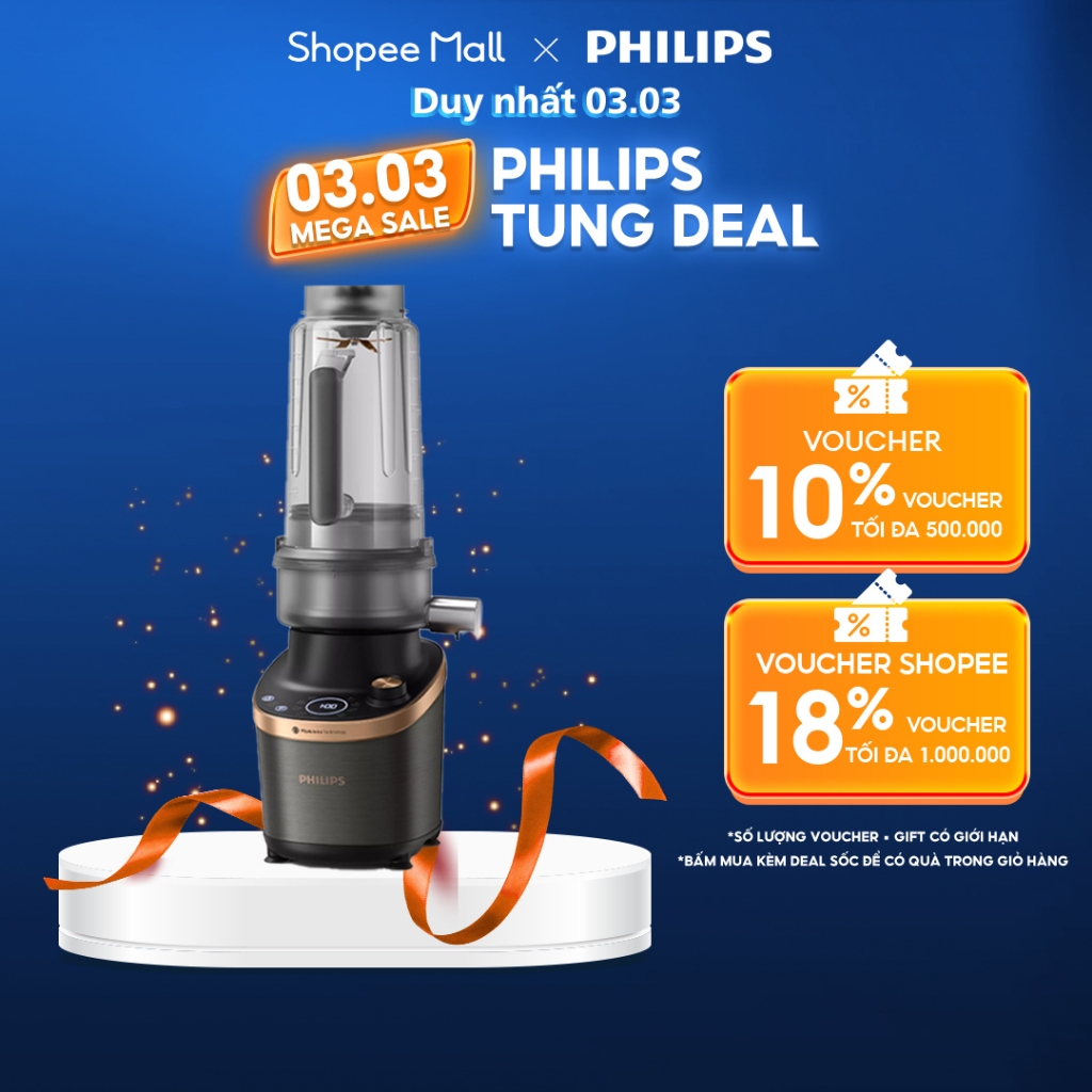 Máy xay tốc độ cao có mô-đun máy ép trái cây Philips HR3770/00 Flip & Juice |1500W|1.8L