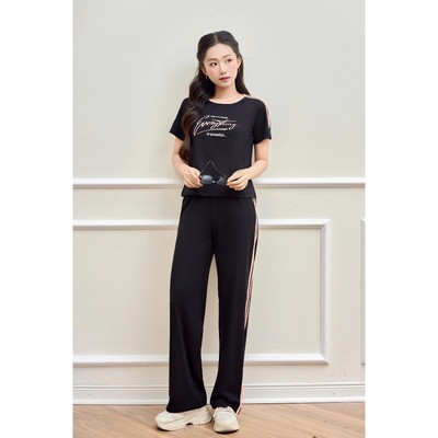 Bộ thể thao nữ dáng suông áo cộc quần dài năng dộng cotton compact thoải mái, co dãn đàn hồi tốt SUNFLY SS5822