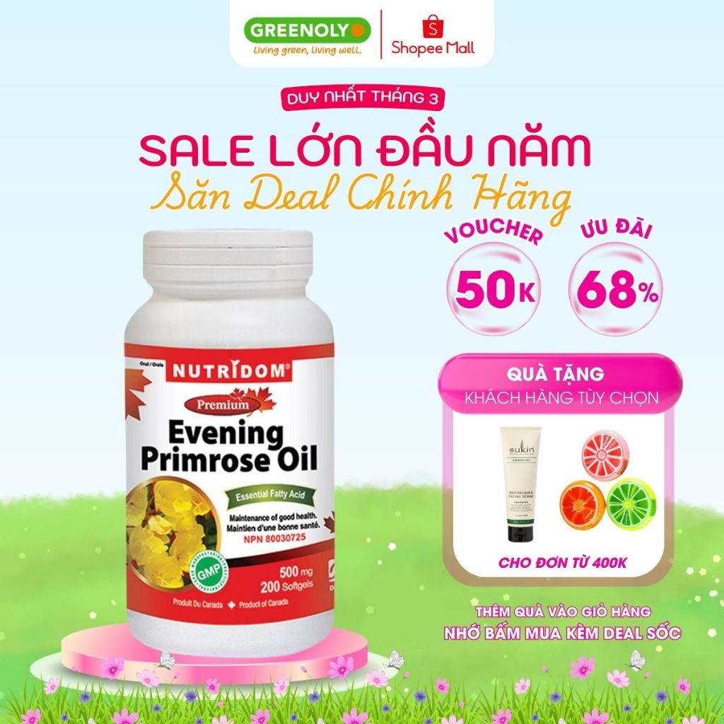 Tinh dầu hoa anh thảo David Health hỗ trợ cân bằng nội tiết tố làm đẹp da tóc, móng Evening Primrose Oil 200 viên