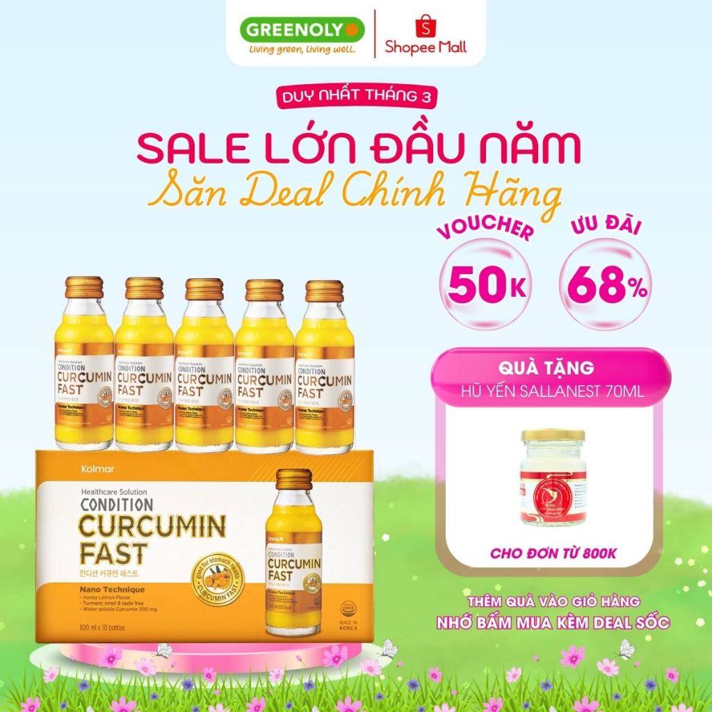 Nước Nghệ Nano Kolmar Curcumin Fast Nano Tăng Cường Hỗ Trợ Dạ Dày 100ml - 10 Chai
