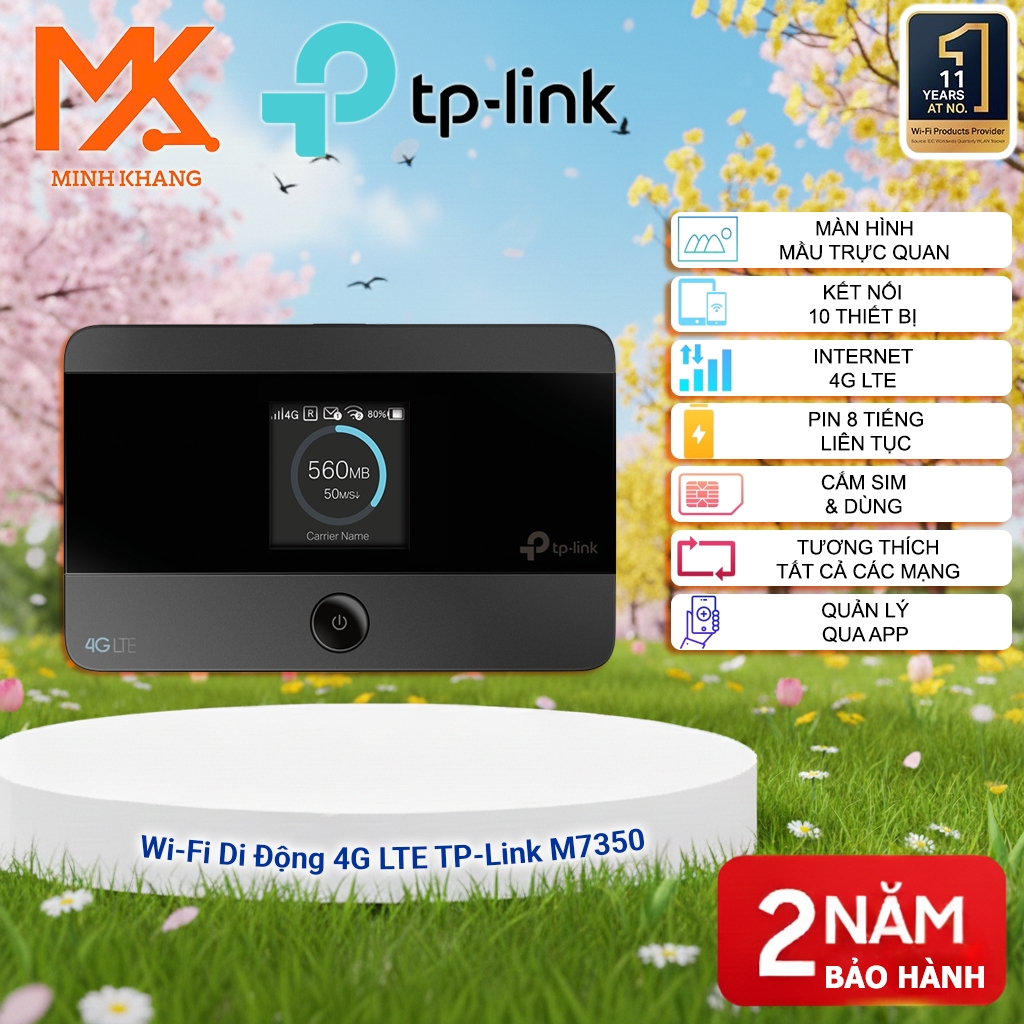 🔥 TP-Link M7350 – Wi-Fi Di Động 4G LTE Tốc Độ Cao, Pin 2550mAh, Hỗ Trợ 10 Thiết Bị, Chính Hãng