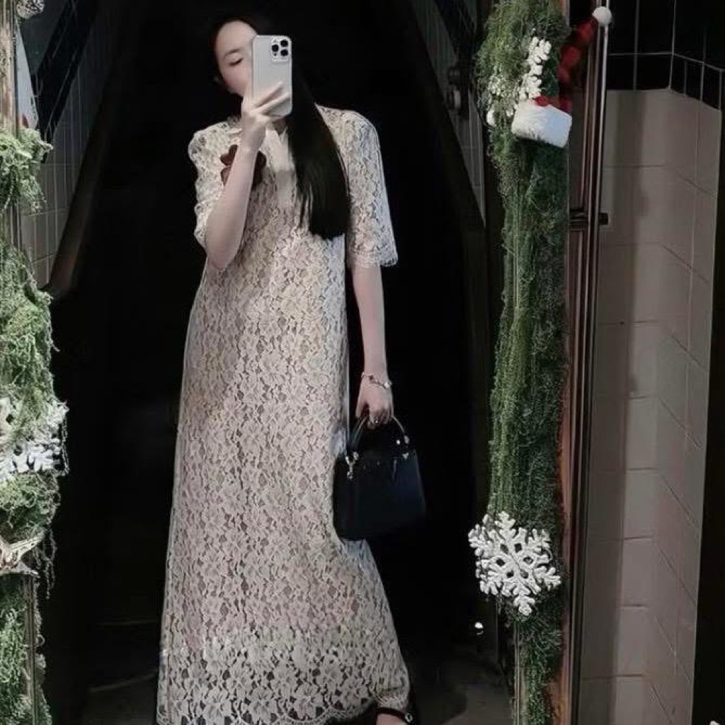 20December - Váy ren cổ đức dáng dài hoa trà
