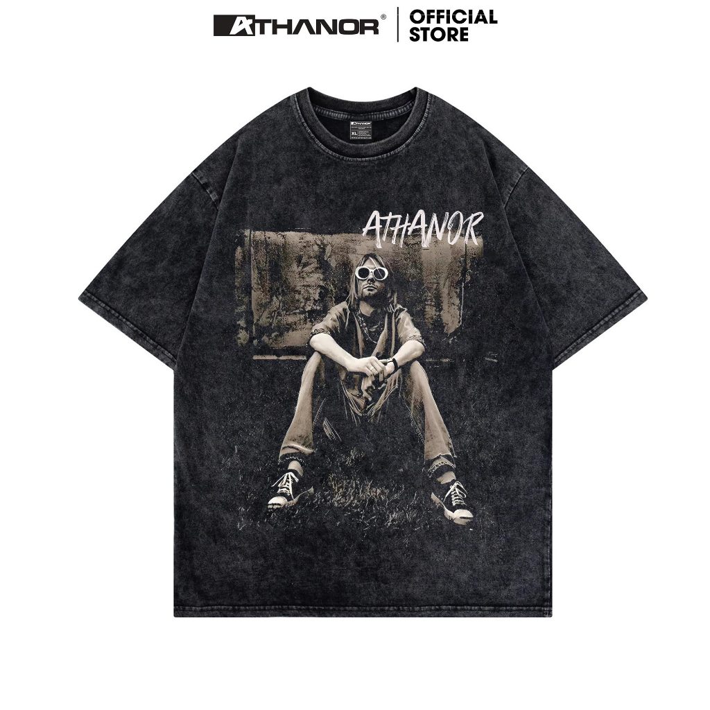 Áo thun wash xám ATHANOR local brand form rộng tay lỡ 100% cotton mẫu Vintage Rock Band