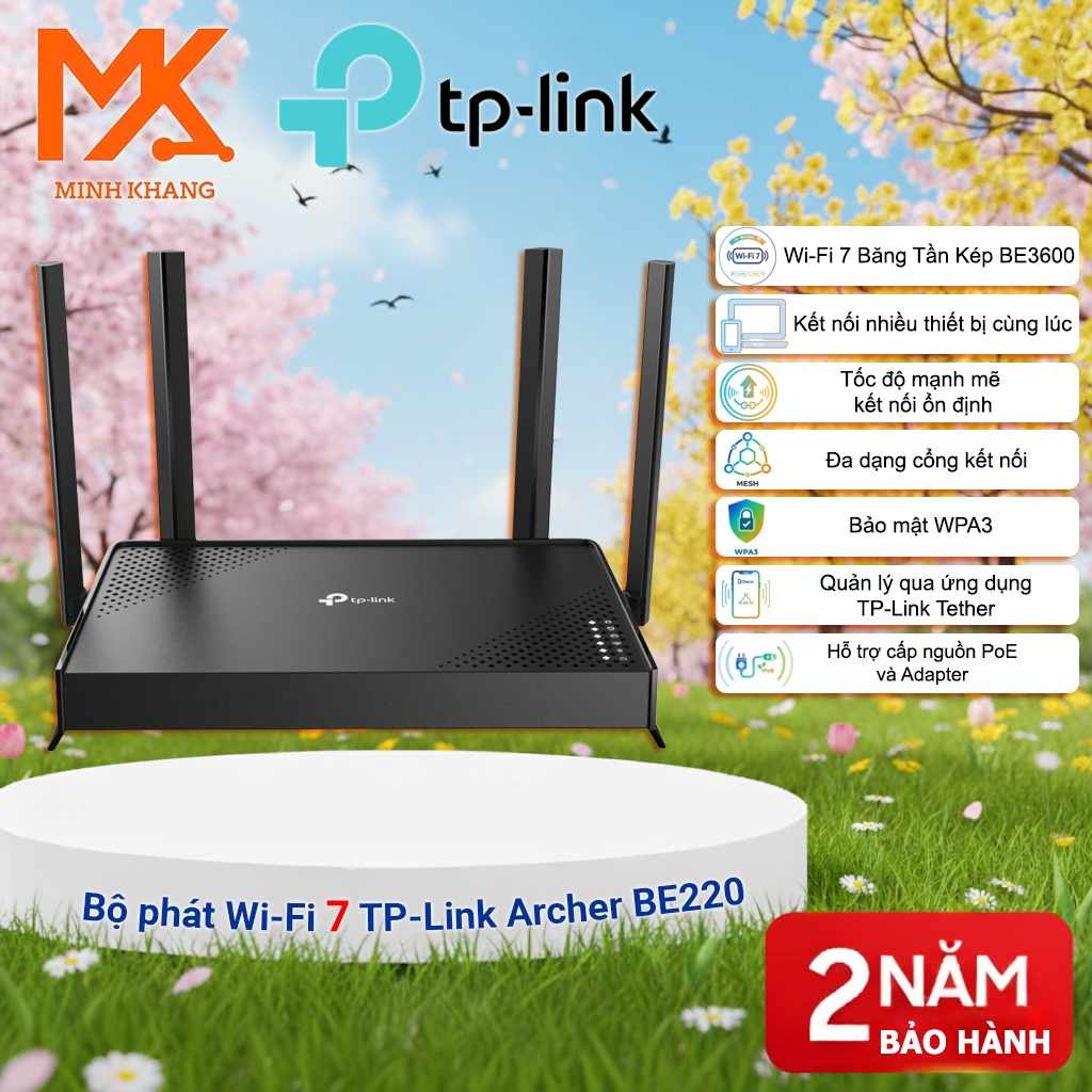 [TPLINK CHÍNH HÃNG] TP-Link Archer BE220 – Router Wi-Fi 7 Băng Tần Kép BE3600, Tốc Độ Siêu Nhanh, Kế
