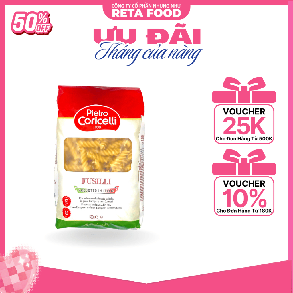 Nui Ý Pietro Coricelli Fusilli Pasta (Nui Xoắn)/Nui Ý Elbows Pasta (Nui Con Sò) 500gr