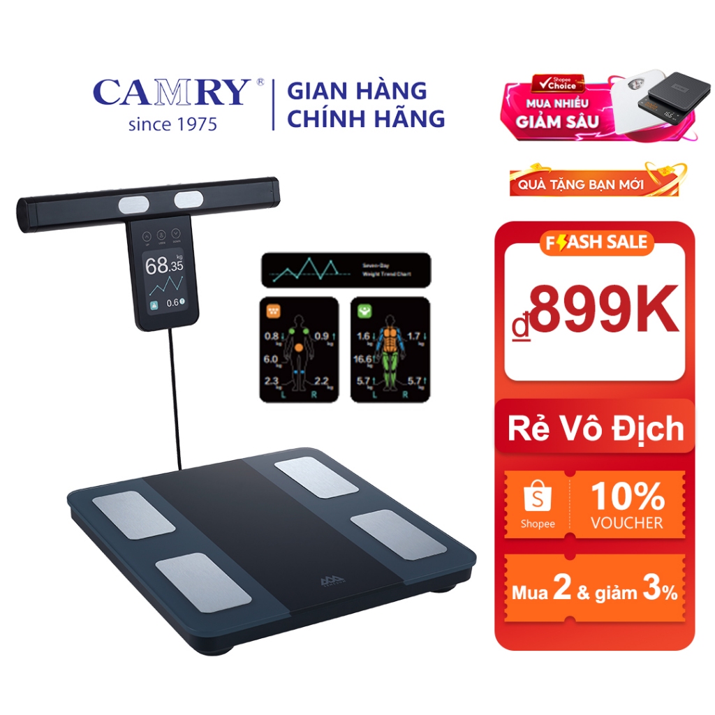 Camry Cân điện tử sức khỏe cao cấp, máy inbody 8 điện cực chuẩn Âu Mỹ chính hãng