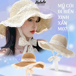 Mũ cói nữ đi biển nón rộng vành nửa đầu chống nắng thời trang cao cấp tiểu thư có dây buộc