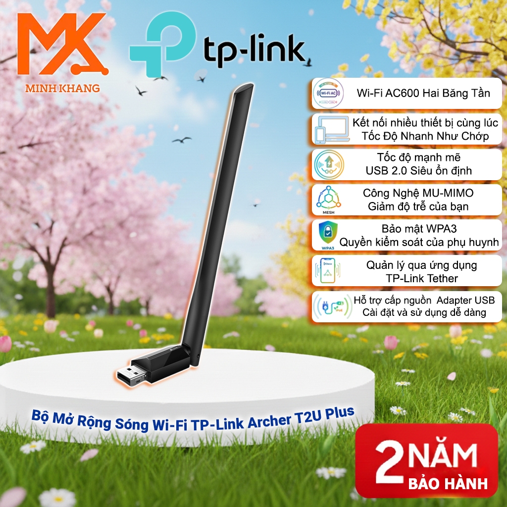TP-Link Archer T2U Plus AC600 – USB Wi-Fi Độ Lợi Cao, Băng Tần Kép, Tốc Độ Cao