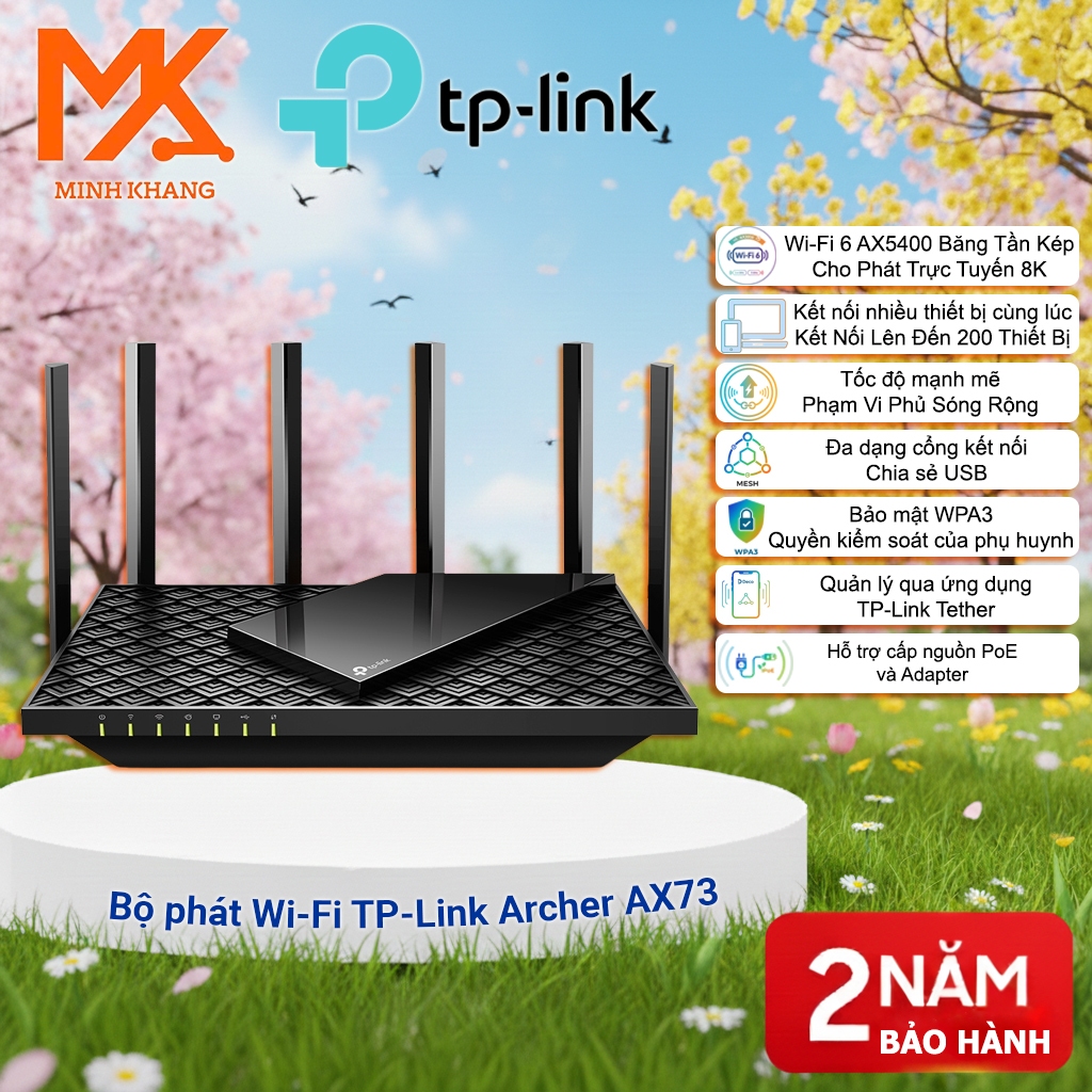 Router WiFi 6 TP-Link Archer AX73 AX5400 – Dual-Band, Gigabit, 6 Ăng-ten, Hỗ Trợ OneMesh, Tốc Độ 540