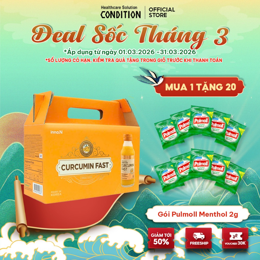 Hộp quà 10 chai nước tinh nghệ CURCUMIN FAST bảo vệ chức năng dạ dày