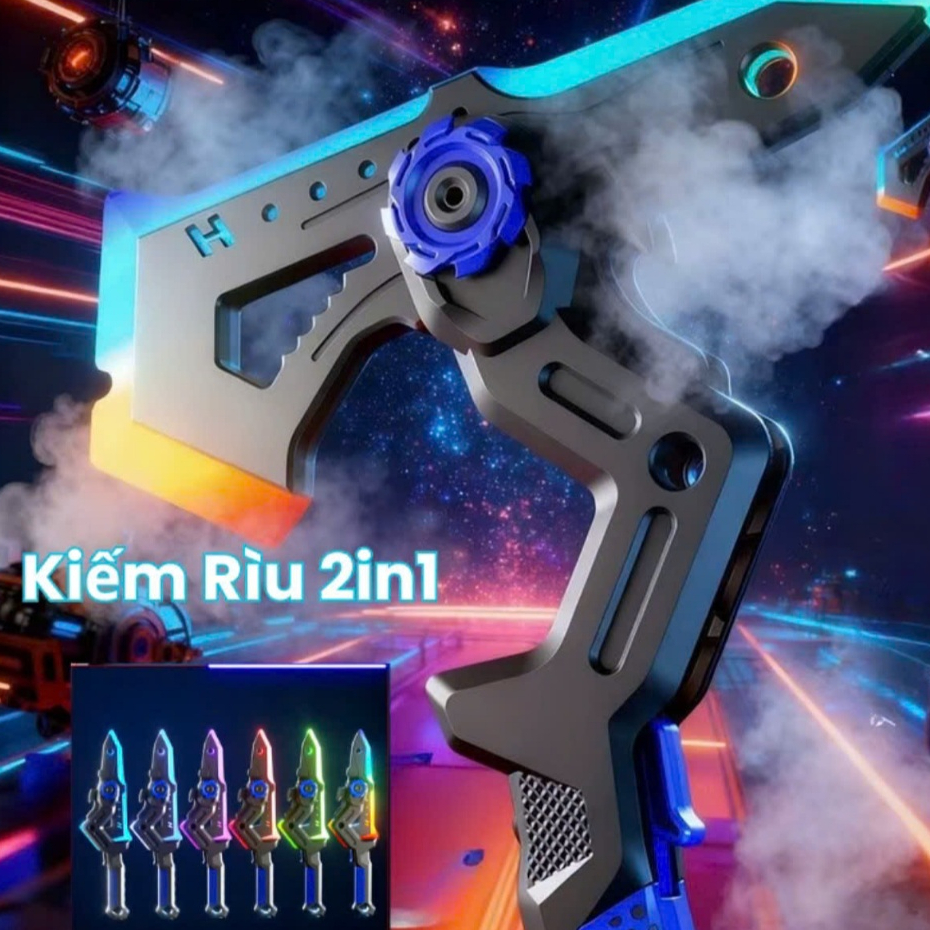 Kiếm Rìu 2in1 LED Đổi Màu Phun Sương – Đồ Chơi Phát Sáng Cosplay, Gấp Gọn, Thiết Kế Sci-Fi