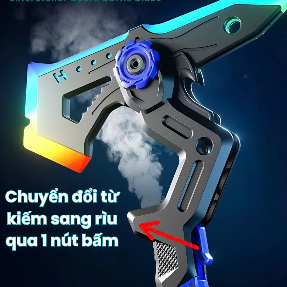 Kiếm Rìu 2in1 LED Đổi Hình Phát Sáng Phun Sương – Đồ Chơi Cosplay Đổi Màu, Kiếm LED Ngầu