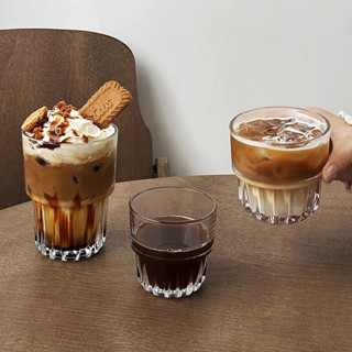 Ly thủy tinh 160ml 250ml 320ml, Cốc thủy tinh sọc đáy 2 tầng chịu nhiệt uống trà, cafe, sinh tố