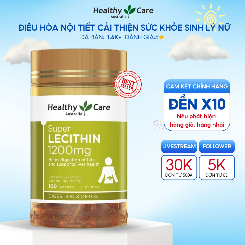 Mầm đậu nành Healthy Care Super Lecithin điều hòa nội tiết, cải thiện sinh lý nữ 1200mg hộp 100 viên
