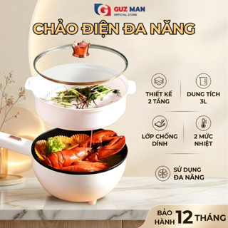 Chảo Điện Đa Năng Chống Dính Dung Tích 3L Có 2 Tầng Tiện Lợi Tay Cầm Dài Điều Chỉnh Nhiệt Độ Nấu