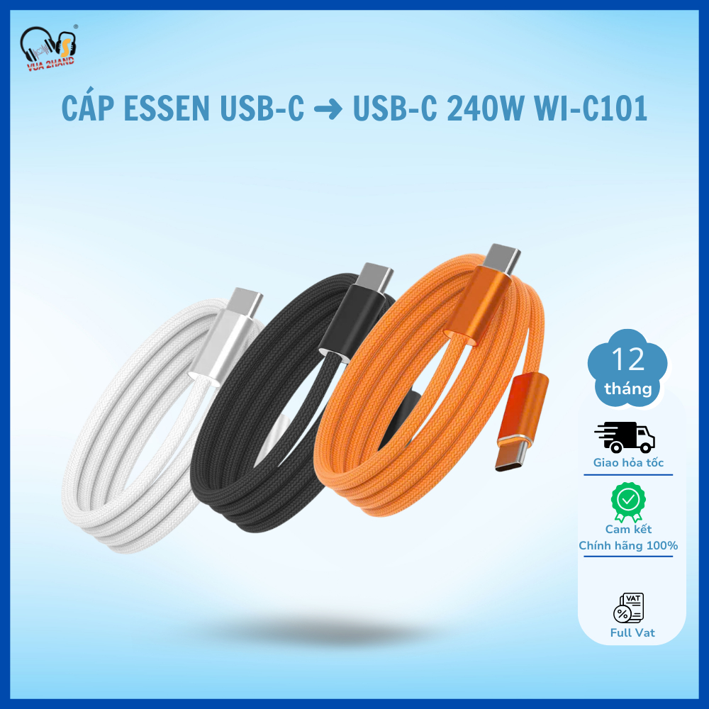 CÁP ESSEN WIWU USB-C ➜ USB-C 240W WI-C101 chính hãng