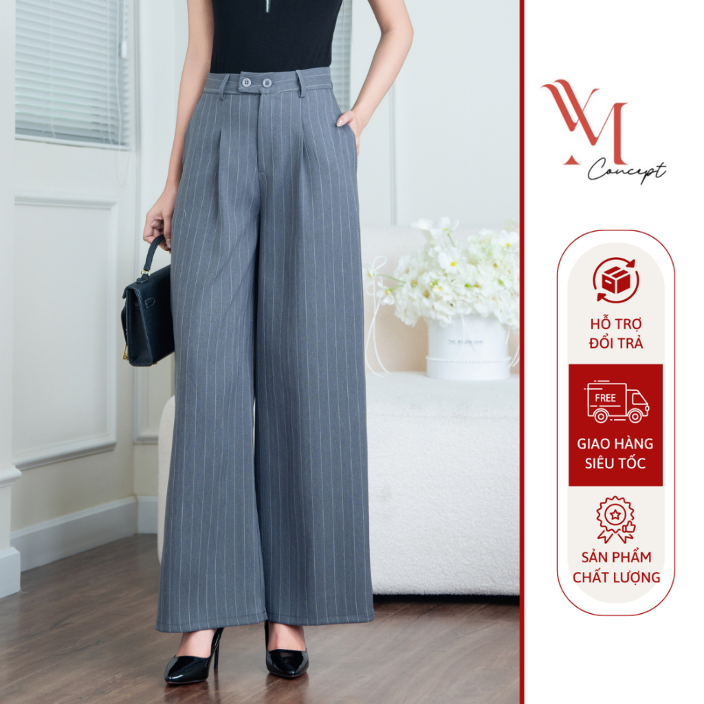YM Concept Quần Sọc Ống Suông Nữ 2 Nút Style Công Sở Thanh Lịch Sang Trọng Q1479