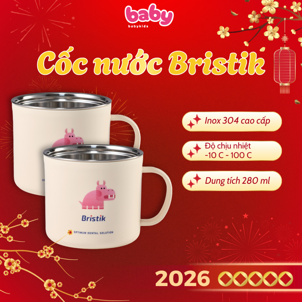 Cốc Inox 304 Bristik 280ml Cho Bé – Cốc Đánh Răng, Cốc Uống Nước Chịu Nhiệt