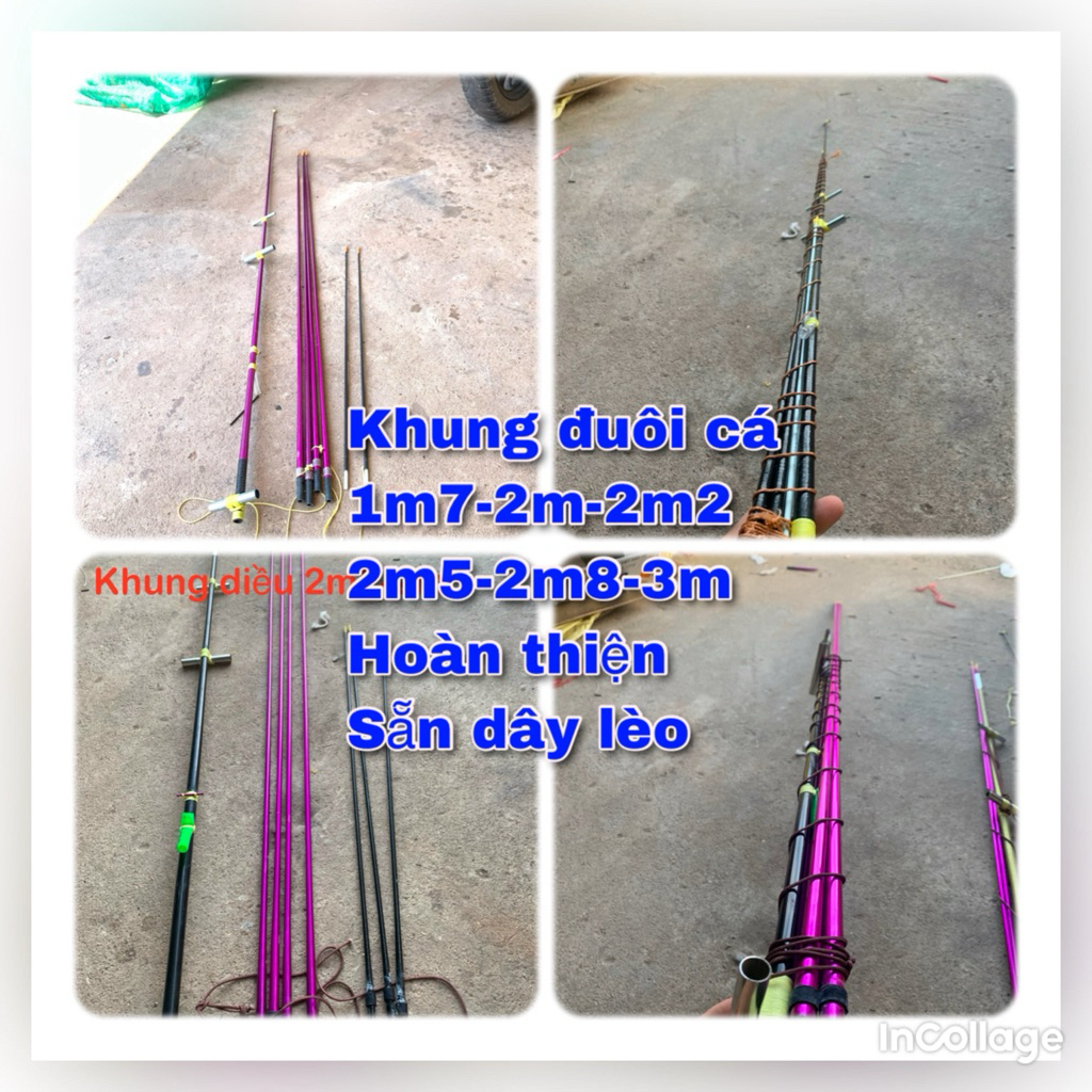 khung diều cacbon dáng đuôi cá các loại- kích thước 1m7 đến 3m (trong đó 2m-2m2-2m5-2m8-3m nan tím V