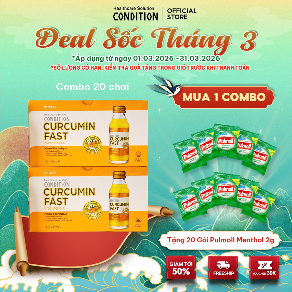 Combo 20 chai nước tinh nghệ Nano Condition Curcumin Fast bảo vệ chức năng dạ dày 100ml