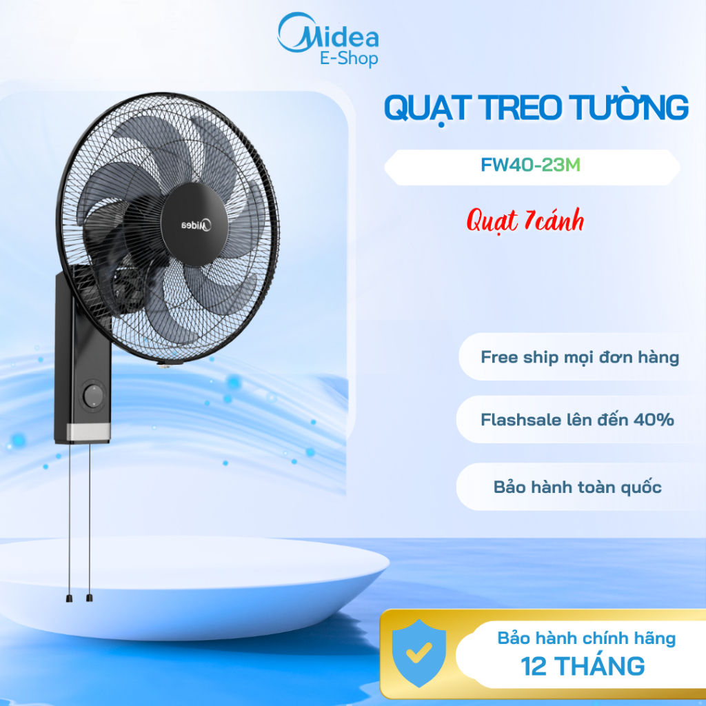Quạt Treo Tường Midea FW40-23M 7 Cánh 50W | 3 Tốc Độ Gió, Gió Mạnh Êm