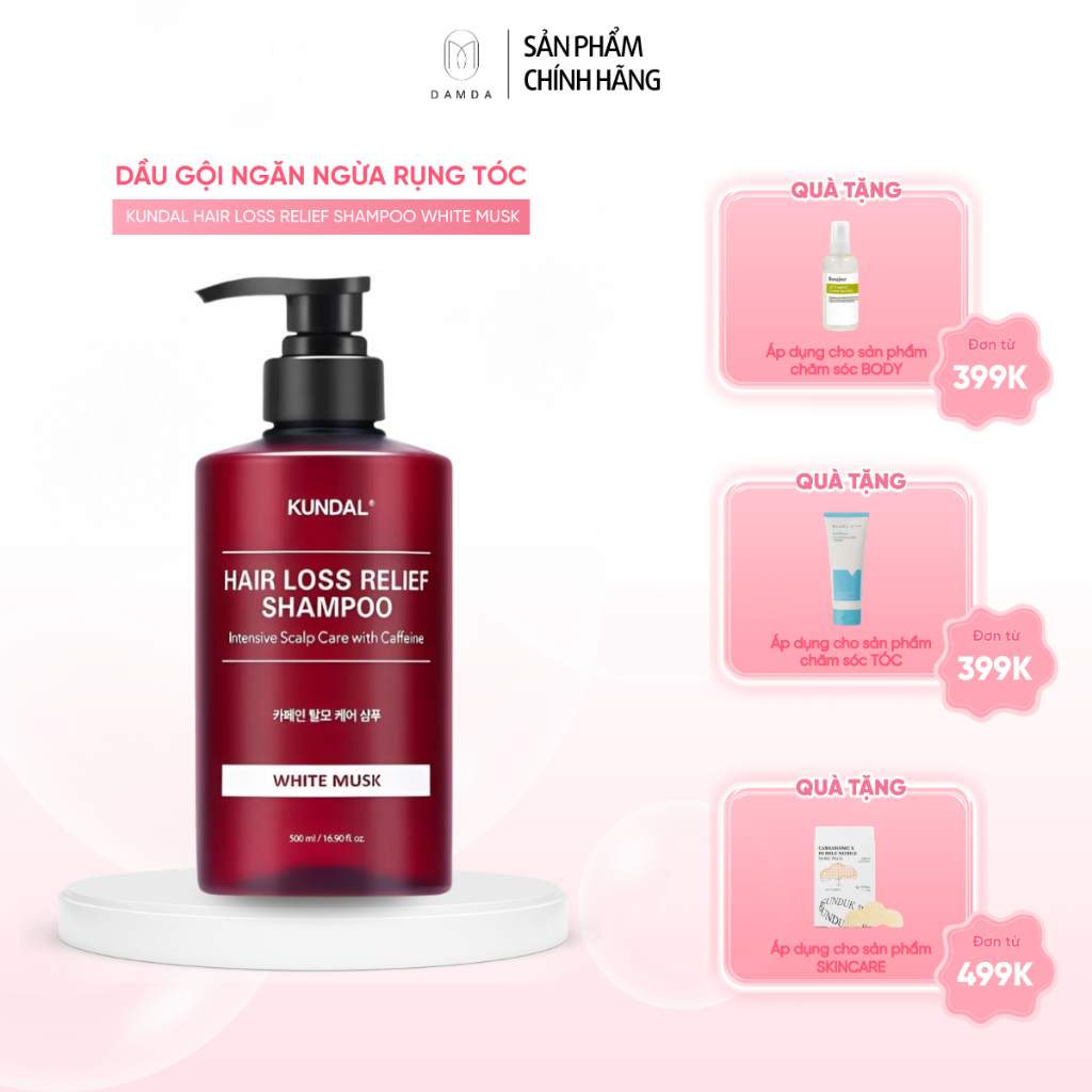 Dầu gội ngăn ngừa rụng tóc KUNDAL HAIR LOSS RELIEF SHAMPOO WHITE MUSK 500ml | DAMDAVN