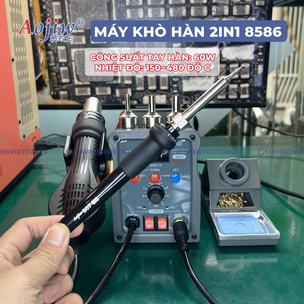 Máy Thổi Hơi Nhiệt, Máy Khò Hàn 2in1 Aojiw 8586