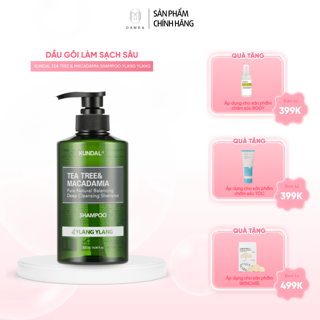 Dầu gôi làm sạch sâu KUNDAL TEA TREE & MACADAMIA SHAMPOO YLANG YLANG 500ml | DAMDAVN