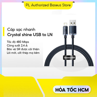 Cáp sạc nhanh Baseus Crystal Shine 2.4A tốc độ cao siêu bền USB to Ln