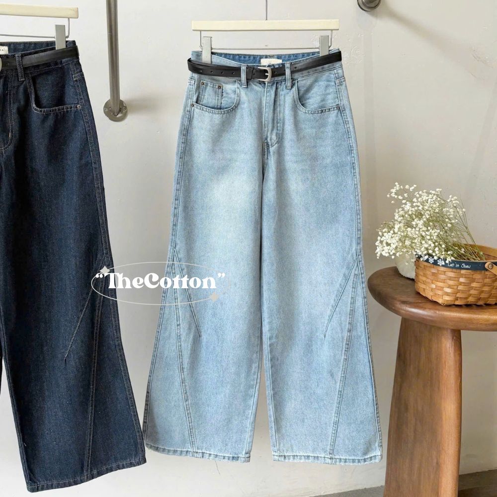 Quần jeans ống hoạ tiết mềm mịn TheCotton Quần bò ống gấu may viền chỉ | BigBuy360 - bigbuy360.vn