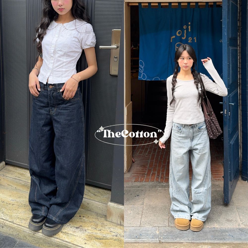 Quần jeans ống hoạ tiết mềm mịn TheCotton Quần bò ống gấu may viền chỉ | BigBuy360 - bigbuy360.vn
