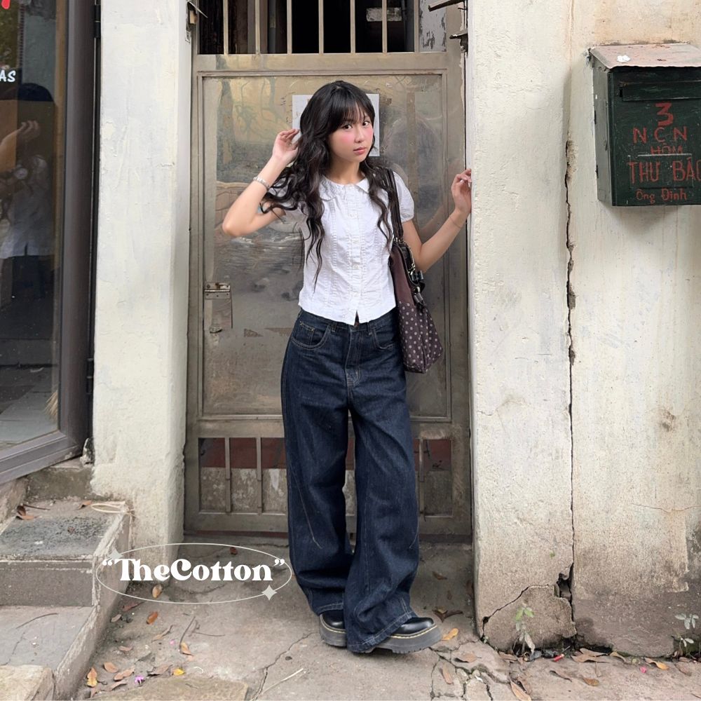 Quần jeans ống hoạ tiết mềm mịn TheCotton Quần bò ống gấu may viền chỉ | BigBuy360 - bigbuy360.vn
