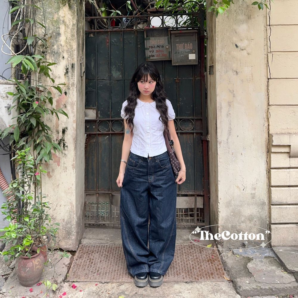 Quần jeans ống hoạ tiết mềm mịn TheCotton Quần bò ống gấu may viền chỉ | BigBuy360 - bigbuy360.vn