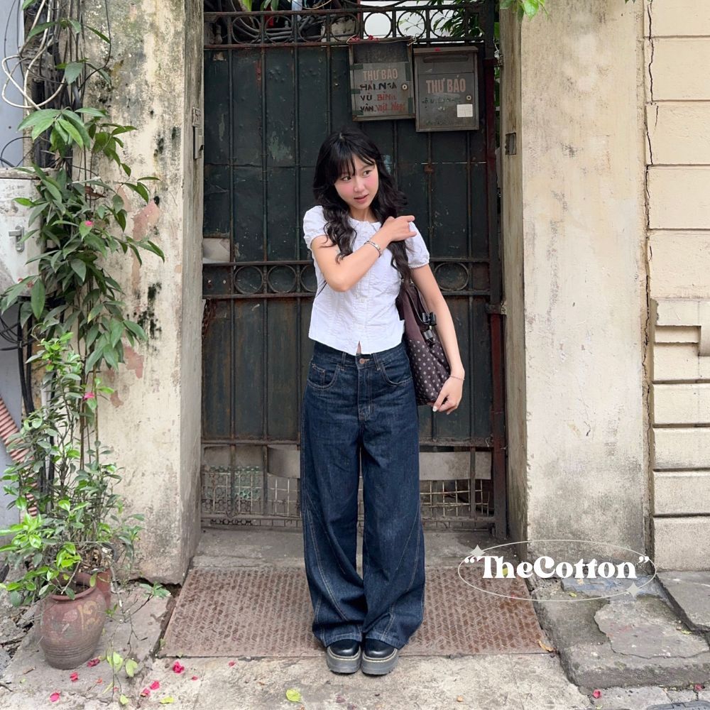 Quần jeans ống hoạ tiết mềm mịn TheCotton Quần bò ống gấu may viền chỉ | BigBuy360 - bigbuy360.vn