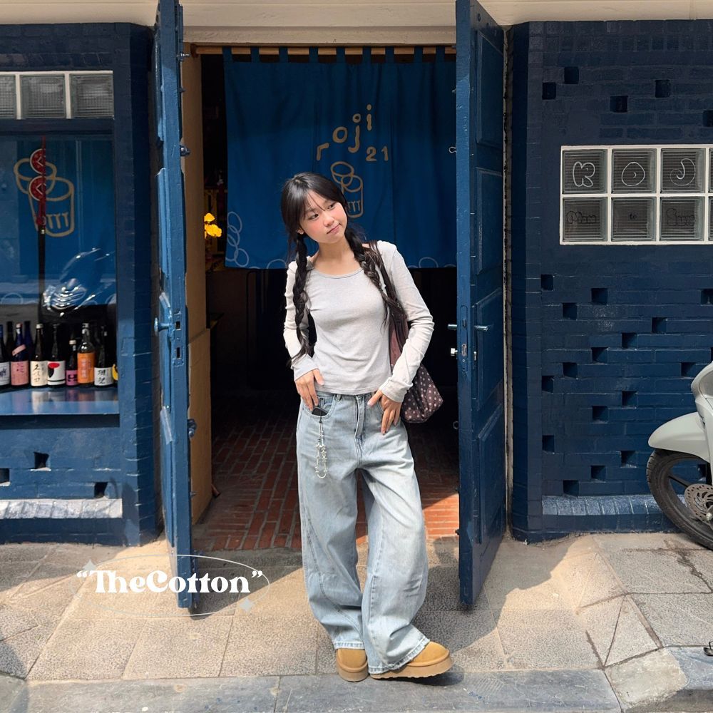 Quần jeans ống hoạ tiết mềm mịn TheCotton Quần bò ống gấu may viền chỉ | BigBuy360 - bigbuy360.vn
