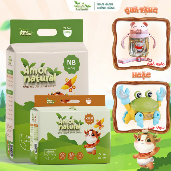 [1A] - [MUA 1 TẶNG 1] Tã Bỉm Dán/ Quần AMOR NATURAL Việt Nam thoáng, thấm hút tốt, đủ size