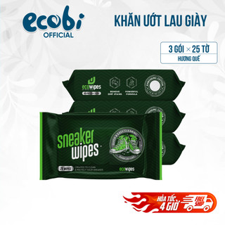 Combo 03 gói Khăn ướt lau giày thể thao cấp tốc Sneaker Wipes gói 25 tờ hương quế khử mùi