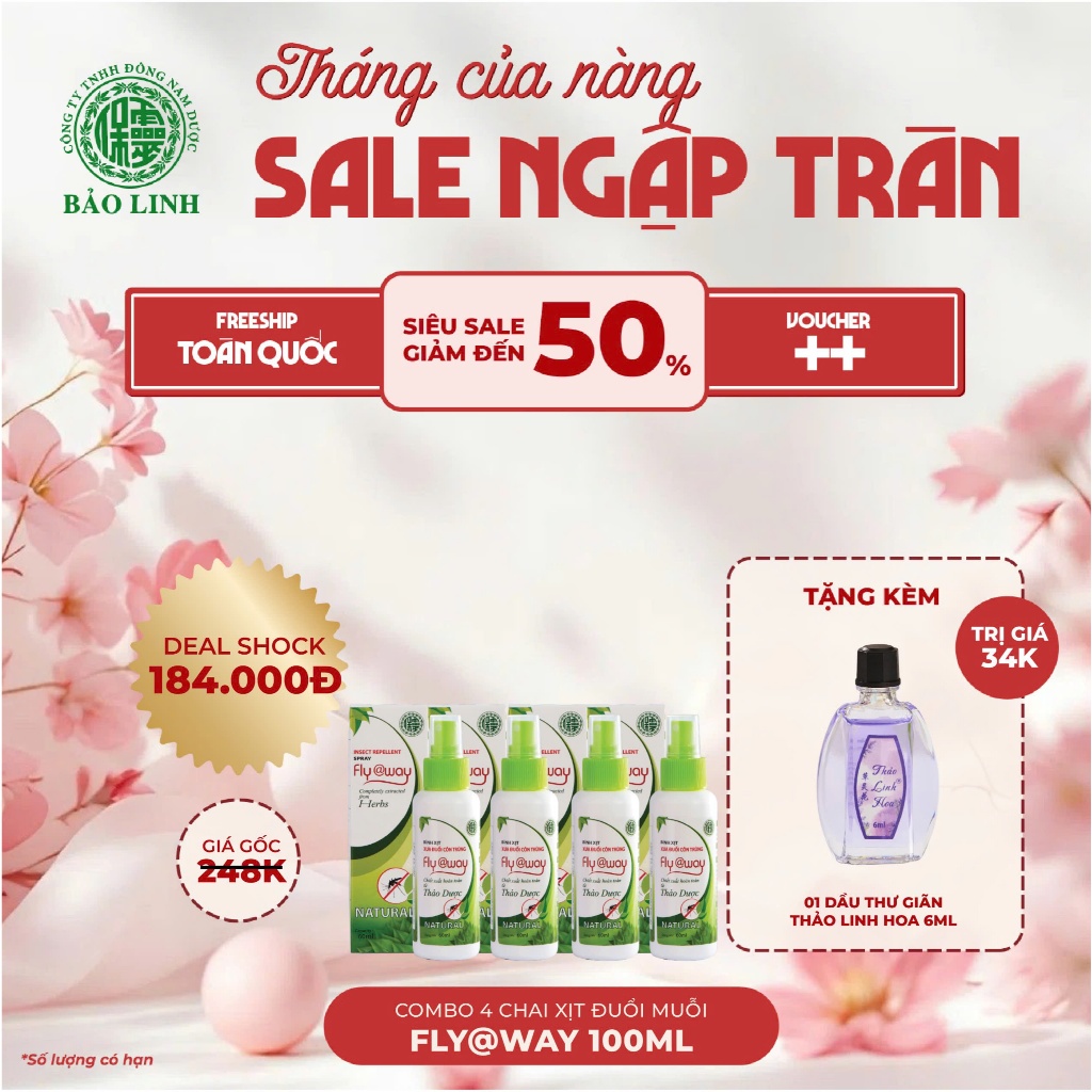 Bình Xịt Đuổi Muỗi Flyaway Bảo Linh, Chiết Xuất Từ Thảo Dược Từ Thiên Nhiên, An Toàn Cho Bé Và Cả Nhà